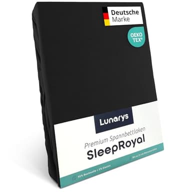 Lunarys® SleepRoyal Luxus Spannbettlaken 160x200cm - Schwarz - 250 g/m² Premium Bettlaken - 40 cm Steghöhe - für hohe Matratzen, Boxspringbett & Matratze + Topper & Wasserbett - Stretch Jersey