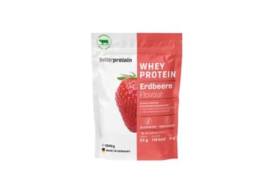 Whey Protein - Erdbeere 1 kg - Produziert in Deutschland aus regionaler Milch - BetterProtein® - Eiweißpulver zum Muskelaufbau und Abnehmen - Beutel
