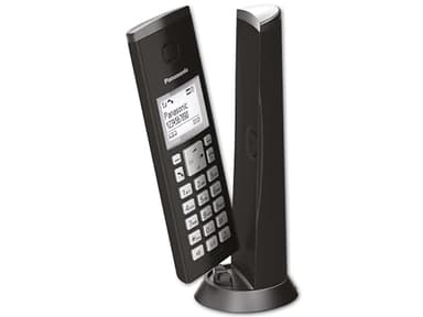 Panasonic KX-TGK220GB Design-Schnurlostelefon mit Anrufbeantworter, Station & Hörer, Freisprecheinrichtung, weißes LCD, Blockierung störender Anrufe, Hörer-Magnet, Schwarz