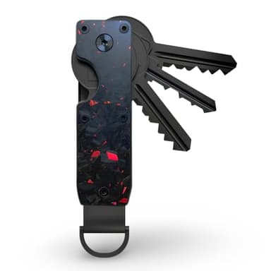 AtEaze Kompakter Schlüssel Organizer aus Metall für bis zu 6 Schlüssel mit D-Ring (Carbon Red)