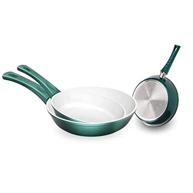 Genius Cerafit Fusion Bratpfannen-Set Induktions- Keramik-Pfannen (3 Teile) in Smaragdgrün mit kratzfester Antihaft-Beschichtung für gesundes Kochen ohne Fett und Öl, Groß, Grün