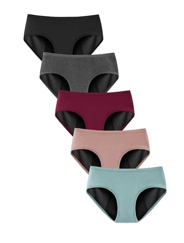 TIICHOO Periodenunterschwäsche Starke Blutung Damen Weiche Menstruationsunterwäsche 5er Pack(L,Schwarz/Burgund/Grau/Roségold/Türkisgrün)
