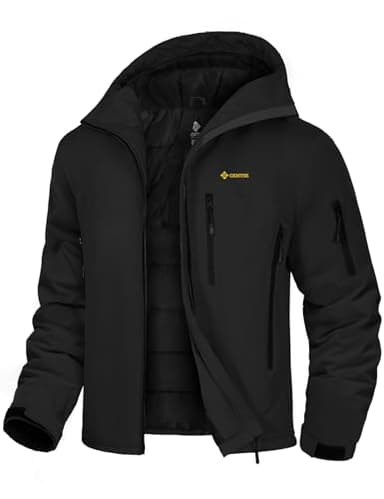 GEMYSE Herren Skijacke mit integrierte Schulterträger und Kapuze Warm Winterjacke Wasserdicht Berg Windbreaker Jacke für Snowboarden Wandern(Schwarz,M)