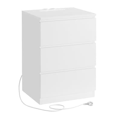 VASAGLE Kailyn Kollektion - Nachttisch mit Steckdosenleiste, Beistelltisch, 3 Schubladen, 2 AC-Steckdosen, 2 USB-A-Anschlüsse, modern, wolkenweiß LET631W14