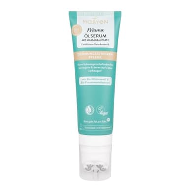 MABYEN Mama Ölserum 125 ml | Pflege gegen Dehnungsstreifen – Schwangerschaft & Stillzeit – Bio-Frauenmantel & Wildrosenöl – vegane Naturkosmetik – Massage mit Edelstahlkugeln