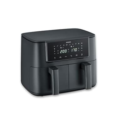 Severin Heißluftfritteuse Dual Zone, 2x4L Fächer, vielseitige Zubereitung, Touch-Display, Warmhaltefunktion, Temperatureinstellung synchronisierbar, 10 Programme, 2600W, Black Line, schwarz, FR 2463