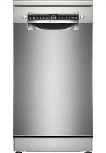 Bosch SPS4HMI49E Serie 4 Freistehender Geschirrspüler 45 cm, Besteckschublade, Extra Trocknen, DuoPower für gründliche Reinigung, AquaStop, Home Connect, Gebürsteter Stahl, AntiFingerprint