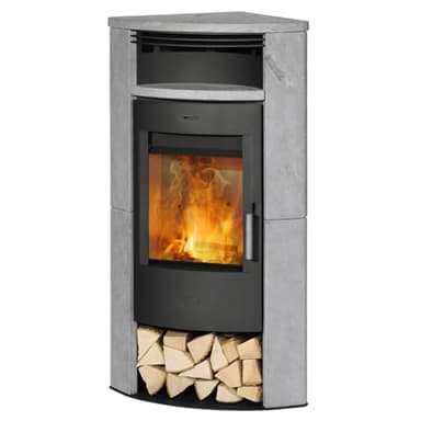 Fireplace Kft. Malta Fireplace Kaminofen mit Specksteinverkleidung 6 kW, Silber, Holz, Heizgerät, Kaminofen
