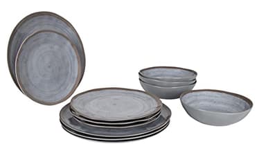Bo-Camp Melamin Geschirr Set Halo Camping Essgeschirr Reise Picknick Teller Grau