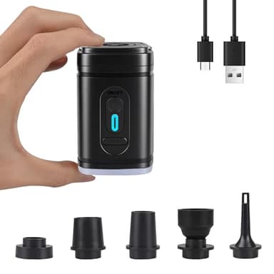 Elektrische Luftpumpe, Tragbare Mini Pumpe mit 5 Düsen zum Inflate und Deflate, 2400mAH Wiederaufladbare Akku Luftpumpe für Luftmatratzen Schwimmring, Camping, Vakuumbeutel