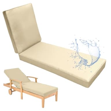 Aocase Auflage Gartenliege Sonnenliege, Wetterfest & Waschbar Komfort Liegenauflagen Outdoor mit abnehmbarem Bezug, Polsterauflagen für Liegen Outdoor, Wasserdicht Kissen,Ivory 38,188x58x5cm