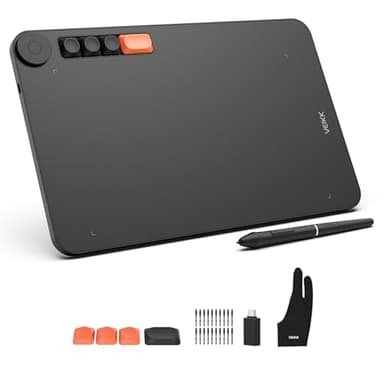 Grafiktablett VEIKK Voila L 10x6 Zoll Zeichentablett mit Drucksensitivem Stift,4 Anpassen Mechanische Tasten und 1 Rad Graphics Tablet für Zeichnung,Online,E-Signaturen,Foto- und,Videobearbeitung,OSU