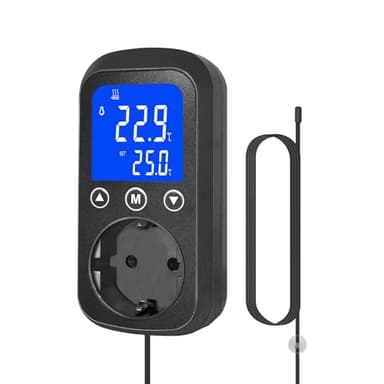 KETOTEK KT2000 Digitale Steckdose mit Thermostat, Relais-Temperaturschalter, 230 V, mit wasserdichtem Sensor, Heizung, Kühlung, gesteuerte Steckdose für Aquarien, Heimbrauereien, Gewächshäuser und Rep