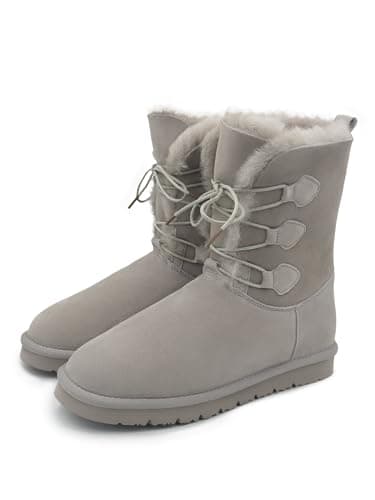 Rohn Moden Lammfell Boots Oslo für Damen, Winter Stiefel aus echtem Schaffell, warme Schneeschuhe in Grau, Größe 39