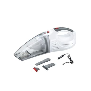 SEVERIN 3-in-1 Akku Handstaubsauger S'POWER home & car, kabelloser Nass- & Trockensauger mit 7,4V Li-Ionen Akku, Autostaubsauger inkl. 12V-Ladekabel, weiß/rot, HV 7144