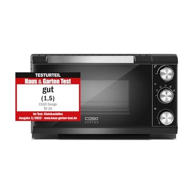 CASO TO 20 - Design Backofen, 5-fach Funktion: Umluft, Drehspieß mit Motor, Oberhitze, Unterhitze, Oberund Unterhitze, Stufenlose Temperatureinstellung von 70 - 230 °C, Timer 0 – 120 Minuten