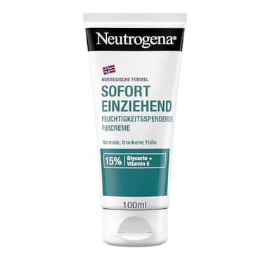 Neutrogena Sofort einziehende Fußcreme, feuchtigkeitsspendende Fußpflege Creme mit 15Prozent Glycerin + Vitamin E, Norwegische Formel Feuchtigkeitscreme für normale und trockene Füße 100 ml