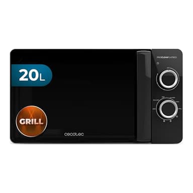 Cecotec Mikrowelle mit Grill Proclean 3130 Flatbed. Kapazität 20 l, 700 W, 6 Stufen, 800 W Grill, schnelles und goldenes Garen, FullCrystal-Design und 3DWave-Technologie für effizientes Kochen