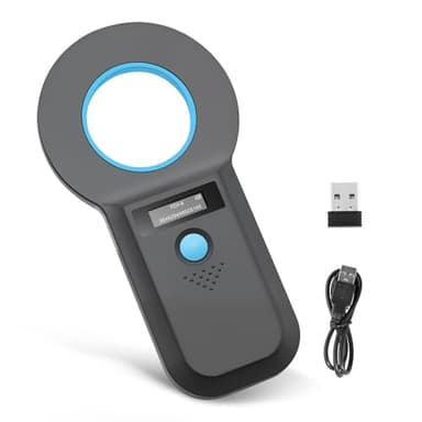 Haustier ID Lesegerät, Bluetooth Chiplesegerät für Tiere, RFID Mikrochip Lesegerät 134,2 kHz 125 kHz mit Helligkeit OLED Anzeige 128 Stück Tag Informationsspeicher, ISO11784/85/HFDX-B/EMID