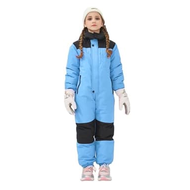 Owntop Schneeanzug Kinder - Leichter Schneeoverall Mädchen Jungen, Wasserdicht Winddicht Skianzug für Kinder mit Abnehmbare Kapuze, Verdickt Warm Skioverall (Blau,98)