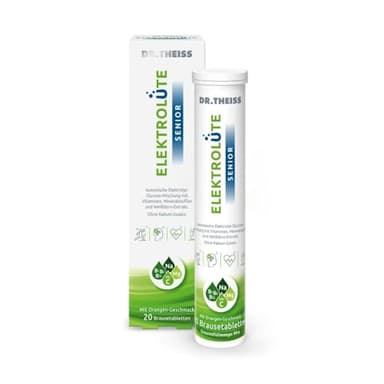 Dr. Theiss Elektrolüte Senior – Isotonische Elektrolyt-Glucose-Mischung – ohne Kalium-Zusatz – mit Vitaminen, Mineralstoffen und Weißdorn-Extrakt – 20 Brausetabletten – mit Orangen-Geschmack
