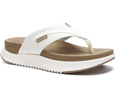 ONCAI Orthopädische Flip Flops Damen mit Arch Support Damen Orthotische Erholung Sandalen Komfortable Plantar Fasciitis Slip On Walking Sandale für Womans Indoor Outdoot Casual Sommer BeigeWeiß 38.5