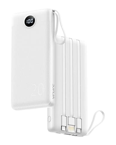 VRURC Powerbank 20000mAh mit Kabel USB C Power Bank Schnelles Aufladen 22.5W Tragbares Ladegerät Fast Charging mit LED Display Externer Handyakkus Kompatibel mit iPhone, Huawei