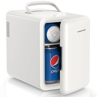 VINATO Mini Kühlschrank, 6 Liter Mini-Kühlschränke für Kosmetik, Getränke, 220V AC/ 12V DC Thermoelektrische Kühlung und Erwärmung, Kleiner Kühlschrank für Schlafzimmer, Büro, Wohnheim, Auto, Weiß