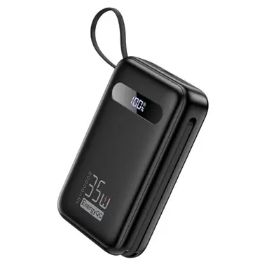 Powerbank 20000mAh PD 35W Externer Akku mit Integriertem USB-C Kabel, 8 Pin Kabel und LED Display, Tragbares Ladegerät Akkupack für iPhone 16/15/14/13, Tablet, Galaxy S23, Huawei usw.-Schwarz