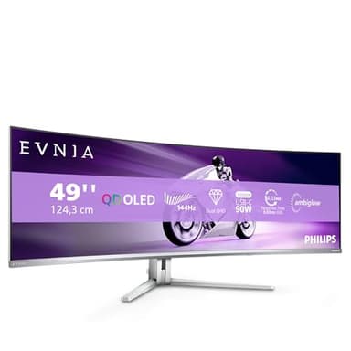 Philips Evnia 49M2C8900LA - 49 Zoll DQHD OLED Curved Gaming Monitor, 144 Hertz, 0,03ms GtG, HDR400, Ambiglow (5120x1440, HDMI 2.1, DisplayPort 1.4, USB-C, USB Hub) Weiss