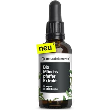 natural elements Bio Mönchspfeffer Tropfen – 300mg Mönchspfefferextrakt aus Vitex Agnus Castus pro Tagesdosis – 50ml (1.100 Tropfen) für 5 Monate – vegan, hochdosiert, ohne unnötige Zusätze