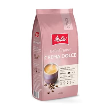 Melitta BellaCrema Crema Dolce Ganze Kaffee-Bohnen 1kg, ungemahlen, Kaffeebohnen für Kaffee-Vollautomat, sanfte Röstung, geröstet in Deutschland, Stärke 2