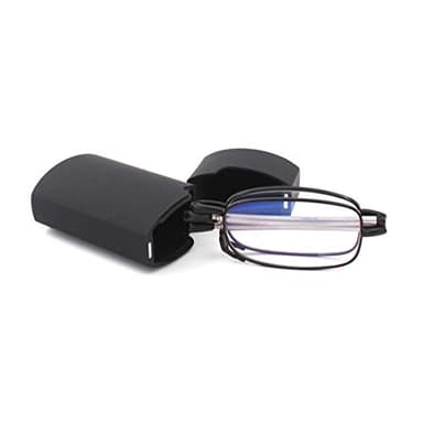 KoKoBin Faltbare Lesebrille aus Edelstahl Mini Anti-Blau Sehnhilfe für Damen und Herren Lesehilfe mit Hartschalen-Etui(Schwarz,+2.0)
