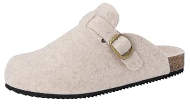 Dokela Hausschuhe Damen Winter Clogs Gefüttert Herren Filz Pantoffeln Wärme Kork Fußbett Mules Geschlossene rutschfeste Bequeme Leder Schlappen Filzclog,Beige,40 EU
