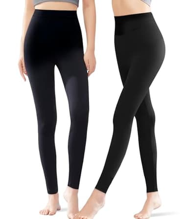 POWER FLOWER 2er-Pack Damen Leggings in voller Länge – Baumwoll-Yogahosen, weich, dehnbar und Blickdicht für ganztägigen Komfort (L-XL, 9073-Combo1)