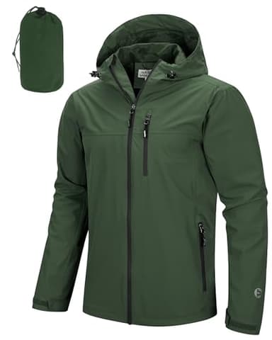 Outdoor Ventures Regenjacke Herren Wasserdicht Atmungsaktiv, Packbar Fahrrad Jacke Leichte Windbreaker zum Freizeit Wandern Camping Dunkelgrün/Schwarz M