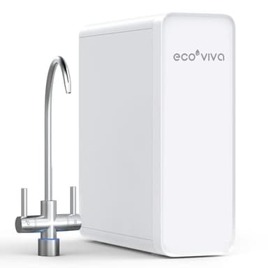 Ecoviva Umkehrosmoseanlage Untertisch, 6000 Liters Wasserfiltersystem, Reduziert TDS, 2.5:1 Rein zum Abfluss, LED-Panel mit Filter Monitor, Online-Installationsanleitung, Weiß