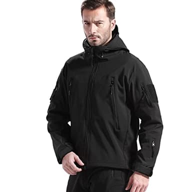 FREE SOLDIER Herren Winterjacke Military Softshell Jacken Outdoor Fleecefutter Winddichte Wasserdichte Jacke mit Kapuze Warme Taktische Jacken mit Mehreren Taschen für Jagdausflüge (Schwarz,L)