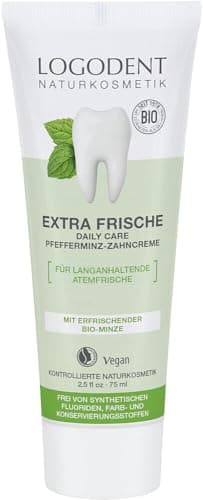 LOGODENT Naturkosmetik EXTRA FRISCHE daily care Pfefferminz Zahncreme, Mit Bio-Kamille und Bio-Pfefferminzöl, Zur Gesunderhaltung des Zahnfleisches, Vegan, 1 x 75ml