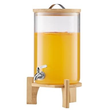 VEVOR Getränkespender (1 x 8 L) für Partys Saftspender (aus Glas) mit tropfsicherem Zapfhahn & Holzständer, Wasserspender für Restaurants Partys, Limonade Eistee selbstgemachte Getränke Spender