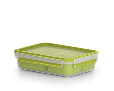 EMSA Clip & Go Lunchbox, 1,2 L, Brotdose mit 3 praktischen Einsätzen und Deckel, 100 Prozent dicht, mit Frischedichtung, Transparent, Hellgrün, Made in Germany, 518100