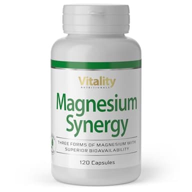 Magnesium Synergy 3-Fach Power: Magnesium Citrat, Glycinat & Malat, 120 Kapseln Hochdosiert, Premium Komplex Vegan, Laborgeprüft Vitality Nutritionals von Vitamin Express