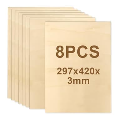 Sperrholzplatte 3mm A3 (420x300mmx3mm) - Birkensperrholz für Laser & CNC, Ideales Lasercutter Holz für Modellbau, Basteln und Design - Glatte Oberfläche, Saubere Schnitte 8 Stück
