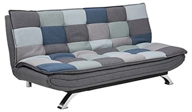 AC Design Furniture Jasper Bettcouch Blau/Grau Patchwork, Schlafsofa mit 3 Liegepositionen, Moderner 3-Sitzer Ohne Armlehne, Gepolstert mit Verchromten Beinen, L: 196 x H: 91 x T: 98 cm