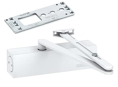 GEZE Weiß TS 2000 V BC Gestängetürschließer für einflügelige Türen bis 1250 mm Flügelbreite mit Gestänge und Montageplatte / Set 3 in 1, White