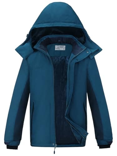 OutPro Herren Skijacke Winterjacke Warme FleecejackeWasserdicht Winddicht Funktions Baumwolljacke Winterjacke Outdoor Wandern Blauschwarz,S