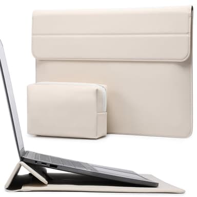 HYZUO 13 Zoll Laptop Hülle mit Standfunktion für 2025-2018 MacBook Air 13 M4 M3 M2 M1, 2025-2016 MacBook Pro 13 M2 M1, 13 iPad Pro/Air M4 M2 2024, Surface Pro 11/10/9/8, mit Kleine Tasche, Beige