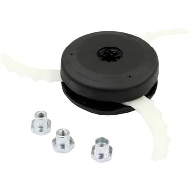 Makita 198383-1 Messerkopf 255 mm Kunststoff, 3 bewegliche Kunststoffmesser, Adapter M8 x 1,25RH, M8 x 1,25LH, M10 x 1,25LH, passend für verschiedene Rasentrimmer, Freischneider