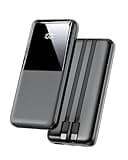 Power Bank 26800mAh, Tragbares Ladegerät mit 3 Anschlüssen & 2 integrierten Kabeln, USB C Schnellladung Powerbank Externer Akku Kompatibel mit iPhone 16 15 14 13 Samsung Galaxy, Schwarz