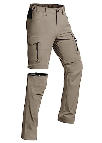 Vzteek Herren Wanderhose Zip Off Trekkinghose Outdoorhose Sommer Softshell Stretch Hose Kurz für Wandern,Abnehmbar,Baggy,Fahrrad,arbeits(Cakhaki,L)